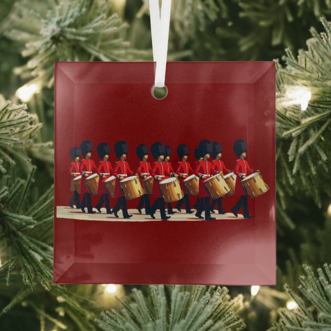 Twelve Drummers Drumming Cut Out Stencil-Style 1 Glass Ornament (Insitu)