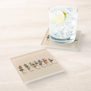 Twelve Drummers Drumming Mid-Mod Stencil-Style 1 Glass Coaster