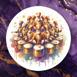 Twelve Drummers Drumming Twelve Days of Christmas Classic Round Sticker<br><div class="desc">Twelve Days of Christmas themed stickers with Twelve Drummers Drumming watercolor illustration.</div>
