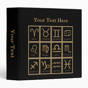 Twelve Gold Zodiac Signs Black Avery Binder