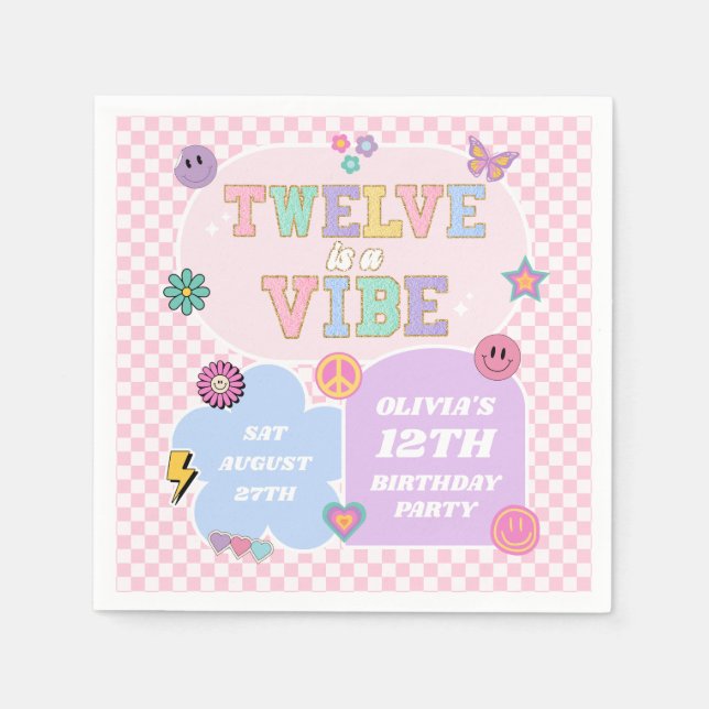 Twelve Is A Vibe Preppy Patch 12th Birthday Party Napkin (Front)