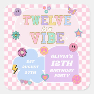 Twelve Is A Vibe Preppy Patch 12th Birthday Party Square Sticker