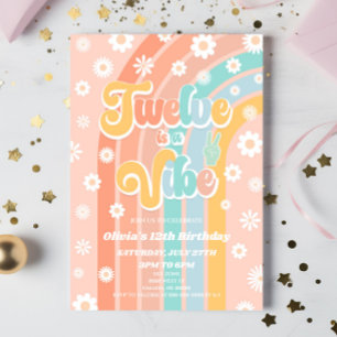 Twelve Is A Vibe Rainbow Daisy 12th Birthday Party Invitation