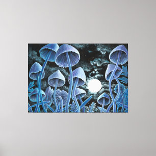 Twelve magic mushrooms at full moon canvas print