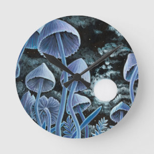 Twelve magic mushrooms at full moon round clock
