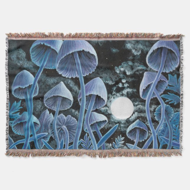 Twelve magic mushrooms at full moon throw blanket (Front)