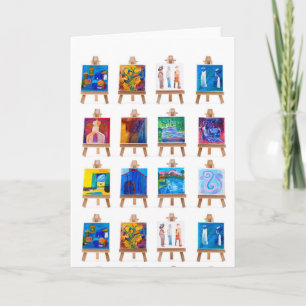 Twelve mini paintings on easels card