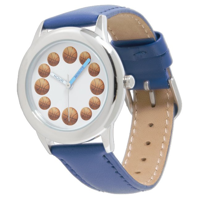 Twelve Orange Basketballs, Kids Leather Watch, Watch (Angled)