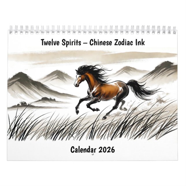 Twelve Spirits – Chinese Zodiac Ink Calendar 2026 (Cover)