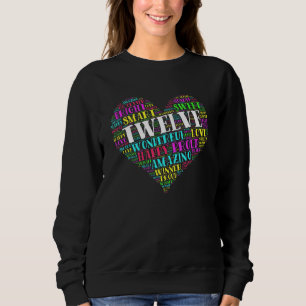 Twelve Year Old 12th Birthday Heart Typography Sweatshirt