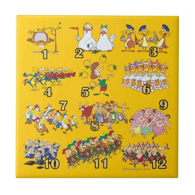 twelves days christmas song cartoon tile (Front)