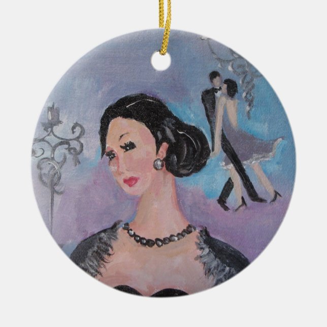 Twenties Dance round pendant by Marie Theron Ceramic Ornament (Front)