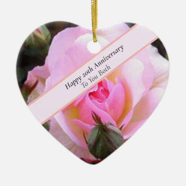 Twentieth Wedding Anniversary Perfect English Rose Ceramic Ornament (Front)