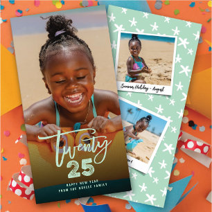 Twenty 25 Neon Brush Script 2025 New Year Photo Holiday Card