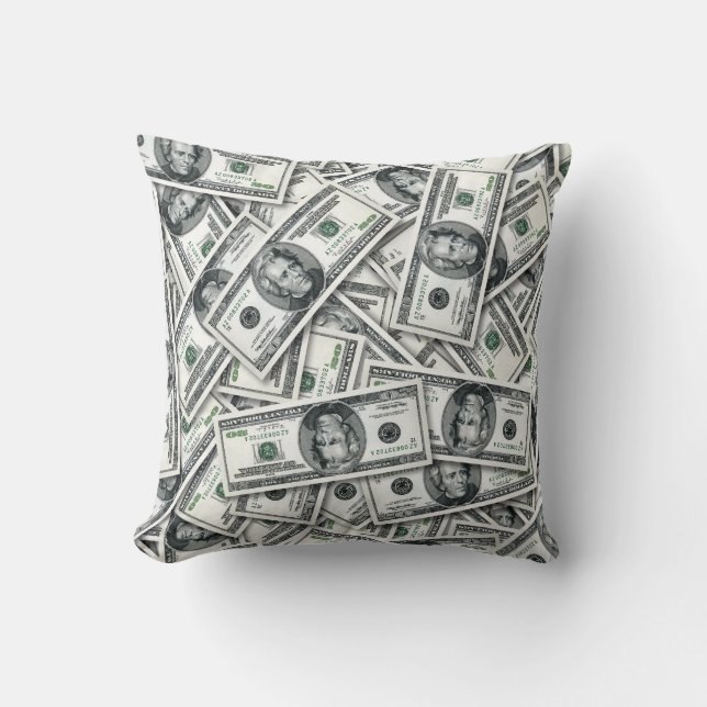 Twenty Dollar Bill Money Pattern Throw Pillow (Front)