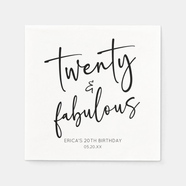 Twenty & Fabulous Minimalist 20th Birthday Party Napkin (Front)