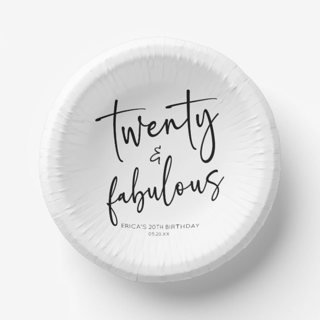 Twenty & Fabulous Minimalist 20th Birthday Party Paper Plate (Front)
