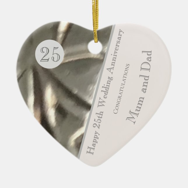 Twenty Fifth Wedding Anniversary, Silver, Keepsake Ceramic Ornament (Front)