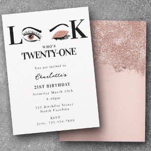 Twenty First 21st Birthday Look Who's 21 Rose Gold Invitation