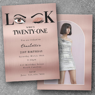 Twenty First 21st Birthday Look Who's 21 Rose Gold Invitation