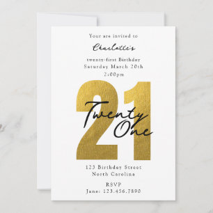 Twenty First 21st Birthday Luxury Gold Modern Invitation