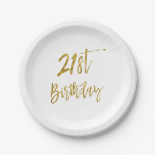 Twenty First Gold Foil Birthday Paper Plate