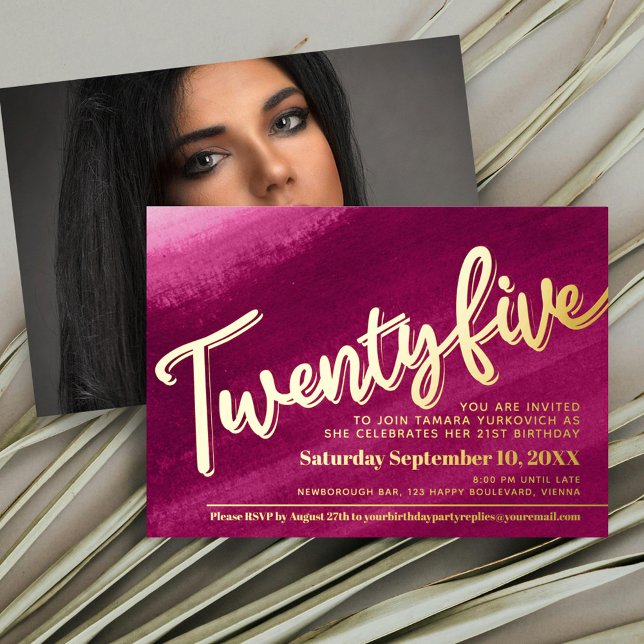 Twenty five 25th Birthday party gold red pink wash (Creator Uploaded)
