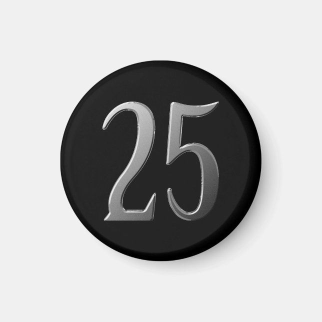 Twenty Five Silver Embossed on Black Magnet (Front)
