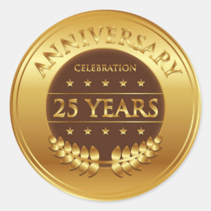 Twenty Five Years Anniversary With Gold Laurel Classic Round Sticker