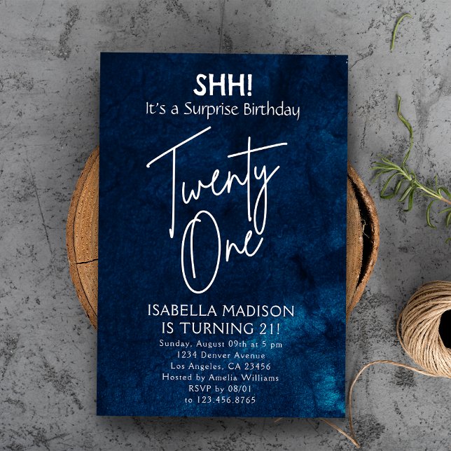 Twenty On | Navy Blue 21st Birthday Surprise Party Invitation (Twenty On | Navy Blue 21st Birthday Surprise Party Invitation
)