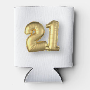 Twenty One 21 Birthday Gold Balloons Can Cooler