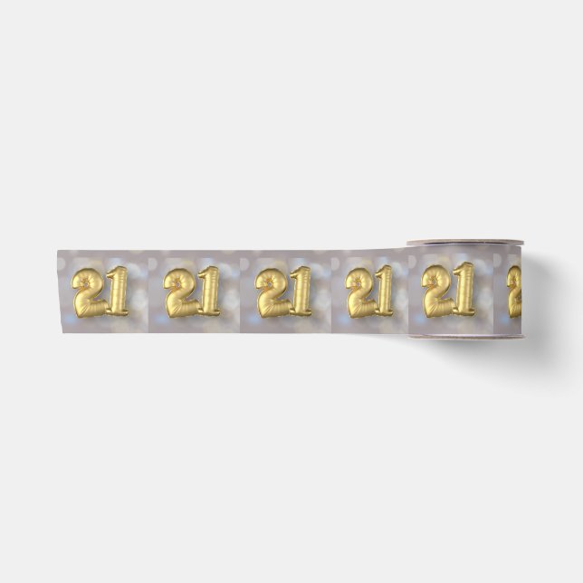 Twenty One 21 Gold Balloons Satin Ribbon (Front)