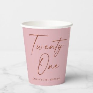 Twenty One Birthday. Dusty Rose Pink Minimal Party Paper Cups