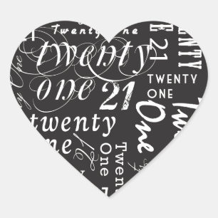 Twenty One Birthday Heart Sticker