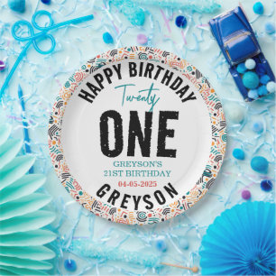 Twenty one Colorful Geometric 21st Birthday Paper Plate