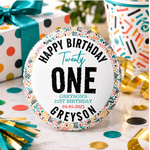 Twenty one Colourful Geometric 21st Birthday 1 Inch Round Button
