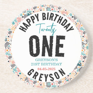 Twenty one   Colourful Geometric 21st Birthday Coaster