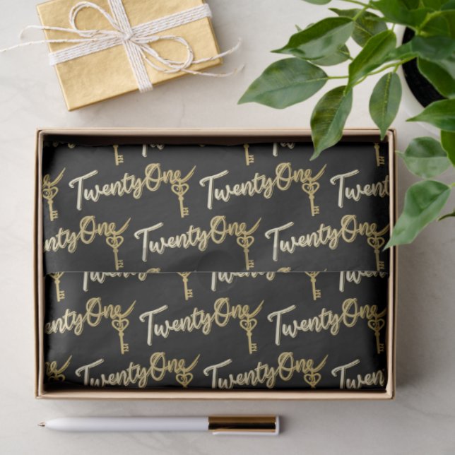 Twenty one gold on black birthday or annversary tissue paper (Gift)