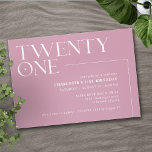 Twenty One | Modern Dusty Rose Pink 21st Birthday Invitation<br><div class="desc">Modern 21st birthday invitations with large heading "twenty one" text in an accent font. Off-centre design on a feminine pink-purple background.</div>