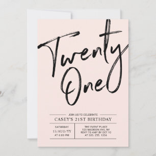 Twenty one   Modern Pink 21st Birthday Party Invitation