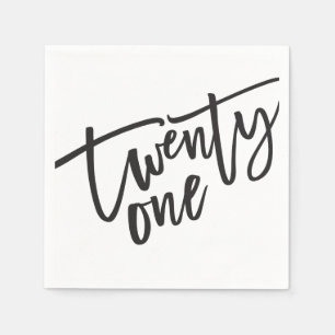 TWENTY-ONE modern script black white 21st Napkin