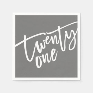 TWENTY-ONE modern script white editable colour 21s Napkin