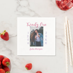 twenty one photo birthday pink purple girl boy nam napkin