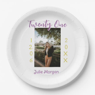 twenty one photo birthday pink purple girl boy nam paper plate