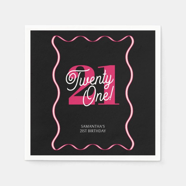 Twenty One Retro Wavy Minimalist 21st Birthday Napkin (Front)