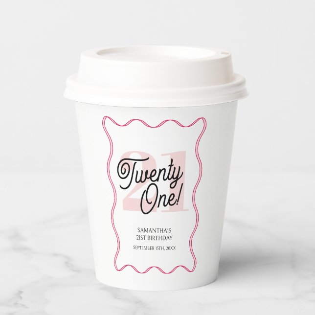Twenty One Retro Wavy Minimalist 21st Birthday Paper Cups (Front)