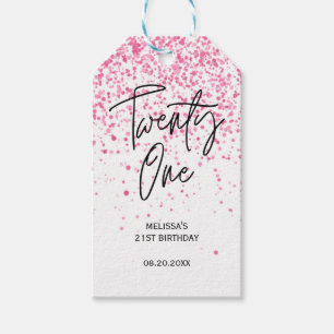 Twenty One Sparkling Hot Pink Glitter Birthday Gift Tags