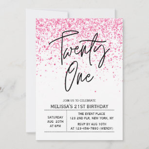Twenty One Sparkling Hot Pink Glitter Birthday Invitation