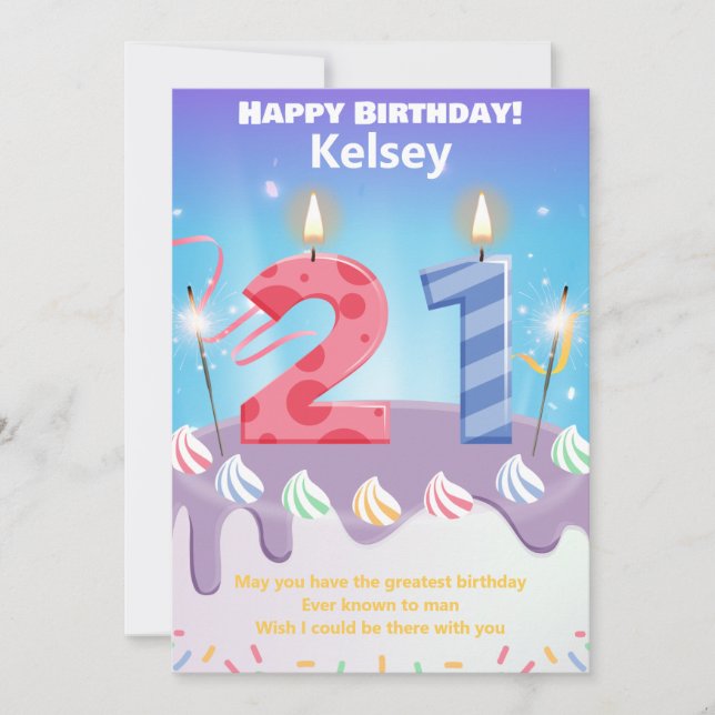 Twenty-one year old Happy Birthday card (Front)