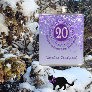 Twenty & Purple Glitter & Drinking Quote Hip Flask